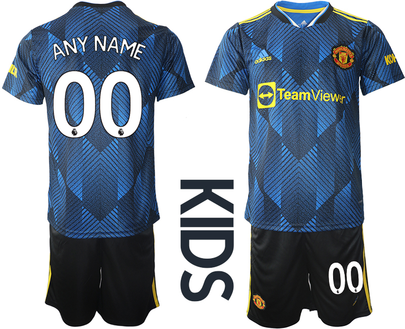 Youth 2021-2022 Club Manchester United Second away blue customized Soccer Jersey